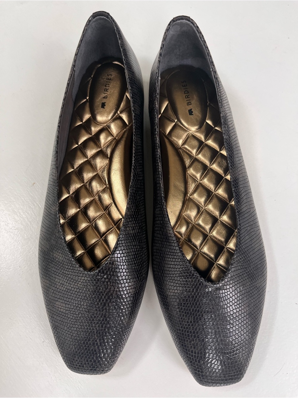 Birdies Black Textured Slip-On Flats with Quilted Metallic Insole - Picture 2 of 11
